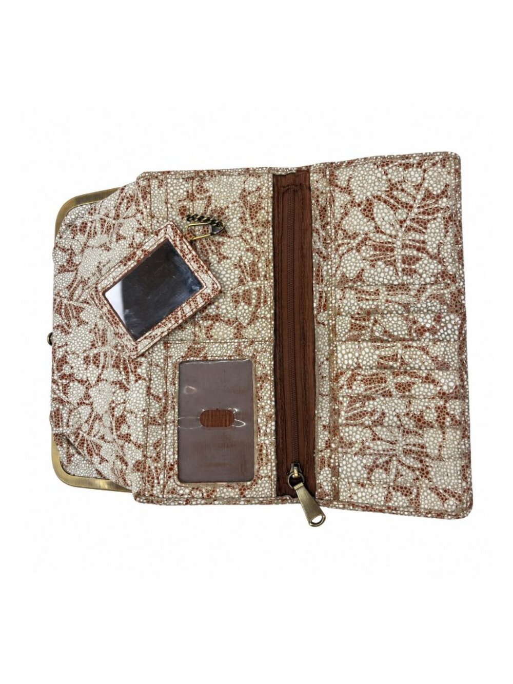 HOBO Lauren Double Frame Clutch Wallet Metallic Floral Leather Gold Brass - Picture 8 of 10